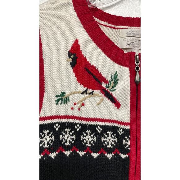 Christopher & Banks Petite Cardinals Snowflakes Christmas Zip Up Sweater Vest PL - Picture 4 of 7
